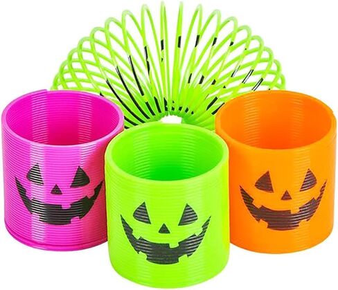 The Dreidel Company Halloween Coil Spring، لفائف على شكل دائرة Jack-O-Lantern، لعبة الربيع السحرية بألوان نيون، مفضلة للحفلات للأطفال، 1.4 بوصة (35 مم) (12 عبوة) in Kuwait