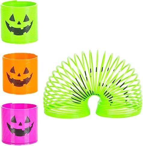 The Dreidel Company Halloween Coil Spring، لفائف على شكل دائرة Jack-O-Lantern، لعبة الربيع السحرية بألوان نيون، مفضلة للحفلات للأطفال، 1.4 بوصة (35 مم) (12 عبوة) in Kuwait