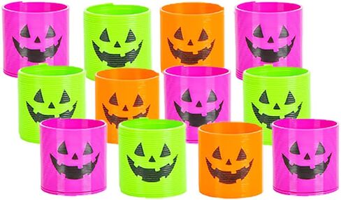 The Dreidel Company Halloween Coil Spring، لفائف على شكل دائرة Jack-O-Lantern، لعبة الربيع السحرية بألوان نيون، مفضلة للحفلات للأطفال، 1.4 بوصة (35 مم) (12 عبوة) in Kuwait