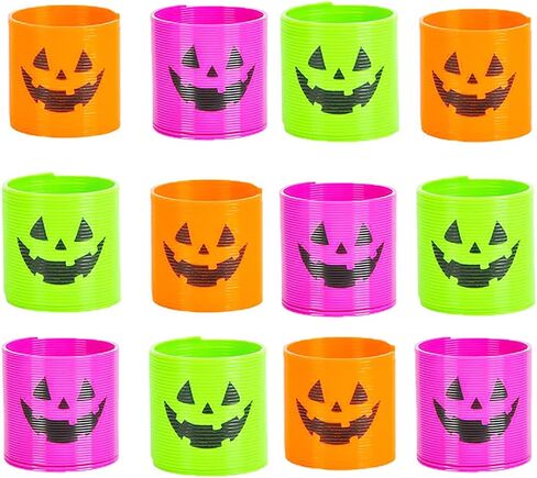 The Dreidel Company Halloween Coil Spring، لفائف على شكل دائرة Jack-O-Lantern، لعبة الربيع السحرية بألوان نيون، مفضلة للحفلات للأطفال، 1.4 بوصة (35 مم) (12 عبوة) in Kuwait