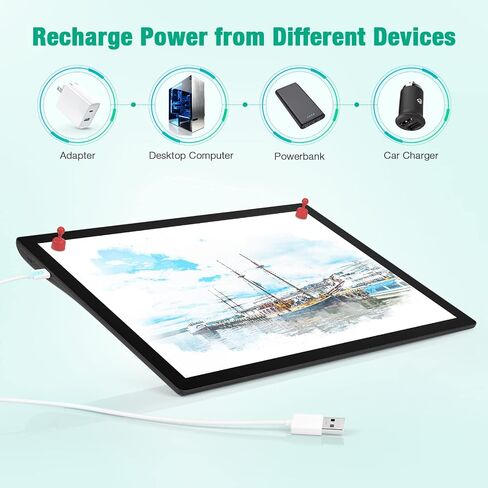 لوحة إضاءة مقاس A4 قابلة لإعادة الشحن، صندوق إضاءة LED لاسلكي محمول للتتبع يعمل ببطارية ليثيوم، لوحة إضاءة خافتة للغاية لإزالة الأعشاب من الفينيل، والرسم، والرسم الماسي (أسود) in Saudi Arabia