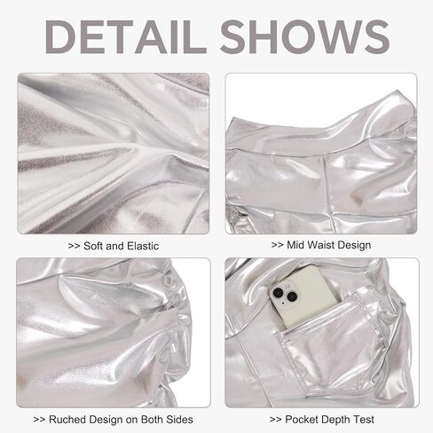 Sparkly Metallic Booty Shorts for Women High Waisted V Back Ruched Dance Rave Cheer Party Clubwear with Pocket in Kuwait