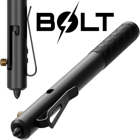 قلم تكتيكي BOLT للسكاكين خارج الشبكة مع قاطع زجاج من كربيد التنجستن، أداة كتابة كبيرة الحجم مقاس XL، ألومنيوم للطائرات، حبر ألماني، مشبك من الفولاذ المقاوم للصدأ (فضي) in Kuwait