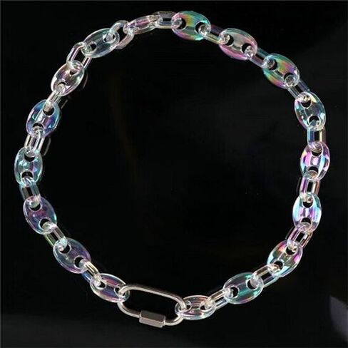 Punk Acrylic Colorful Leopard Print Clear Chain Necklace Rainbow Thick Paper Clip Collar Necklace for Women Teen Girl Gift Hip Hop Geometric Bar Jewelry in Saudi Arabia