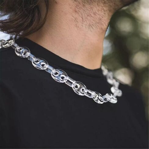Punk Acrylic Colorful Leopard Print Clear Chain Necklace Rainbow Thick Paper Clip Collar Necklace for Women Teen Girl Gift Hip Hop Geometric Bar Jewelry in Saudi Arabia