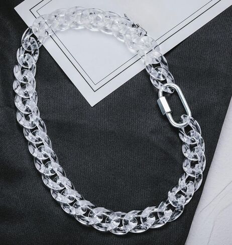 Punk Acrylic Colorful Leopard Print Clear Chain Necklace Rainbow Thick Paper Clip Collar Necklace for Women Teen Girl Gift Hip Hop Geometric Bar Jewelry in Saudi Arabia