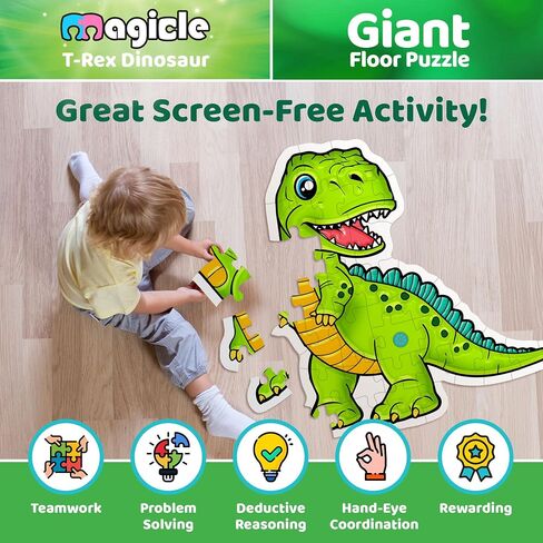 T-Rex Giant Floor Puzzle with Sounds, 35 Piece Extra Thick Puzzles for Toddler Boy Toys, Dinosaur Toys for Kids Ages 3-5, Kids Toys 3, 4, 5, 6, 7 Year Old and Above Gift in Kuwait