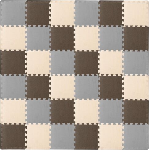 ProSource Foam Puzzle Floor Play Mat for Kids and Babies with Solid Colors, 36 or 16 Interlocking Tiles with Borders, Brown/Beige/Grey in Saudi Arabia