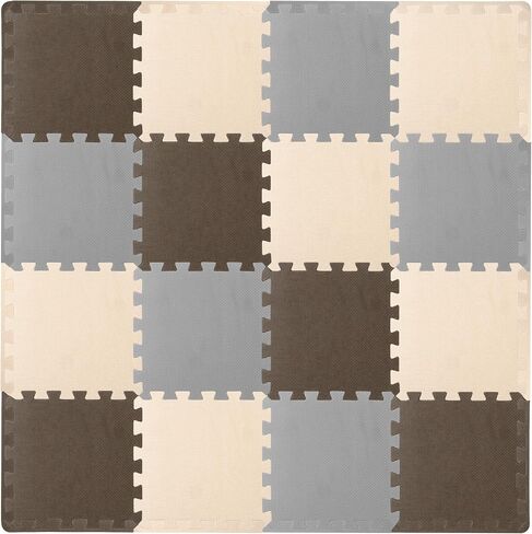 ProSource Foam Puzzle Floor Play Mat for Kids and Babies with Solid Colors, 36 or 16 Interlocking Tiles with Borders, Brown/Beige/Grey in Saudi Arabia
