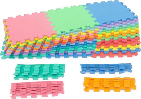 ProSource Foam Puzzle Floor Play Mat for Kids and Babies with Solid Colors, 36 or 16 Interlocking Tiles with Borders, Brown/Beige/Grey in Saudi Arabia