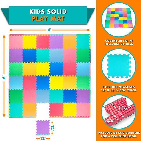 ProSource Foam Puzzle Floor Play Mat for Kids and Babies with Solid Colors, 36 or 16 Interlocking Tiles with Borders, Brown/Beige/Grey in Saudi Arabia