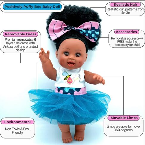 Orijin Bees Sweet Joy Baby Bee Doll - African American Doll, Black Doll, Latino Doll, Afro Doll, Baby Doll, Curly Hair Doll, Baby Doll, African Doll, Birthday Gift, in Saudi Arabia