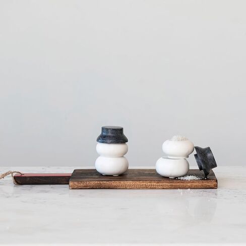 Creative Co-Op 3-Level Marble Snowman Shaped Pinch Pots with Hat Lid, White and Black in Saudi Arabia