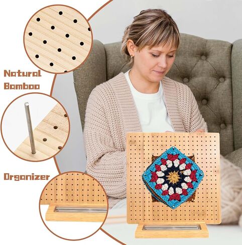 Little World Crochet Blocking Board with 15 Pegs/Pins, Blocking Boards for Crochet Projects Granny Square Blocking Board - Wooden Blocking Mats for Crochet, Knitting Stand Gift for Women in Saudi Arabia