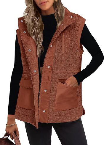 ANRABESS Womens Fuzzy Fleece Vest Sleeveless Casual Warm Button Down Sherpa Jackets Outerwear With Pockets 2024 Fall Fashion in Saudi Arabia