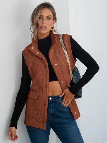 ANRABESS Womens Fuzzy Fleece Vest Sleeveless Casual Warm Button Down Sherpa Jackets Outerwear With Pockets 2024 Fall Fashion in Saudi Arabia