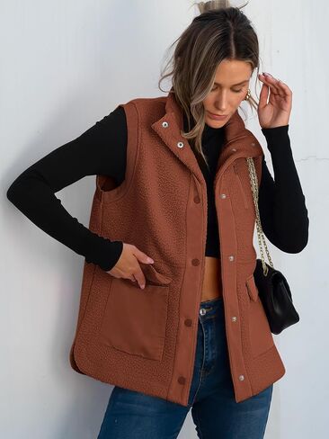 ANRABESS Womens Fuzzy Fleece Vest Sleeveless Casual Warm Button Down Sherpa Jackets Outerwear With Pockets 2024 Fall Fashion in Saudi Arabia