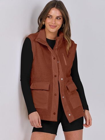 ANRABESS Womens Fuzzy Fleece Vest Sleeveless Casual Warm Button Down Sherpa Jackets Outerwear With Pockets 2024 Fall Fashion in Saudi Arabia