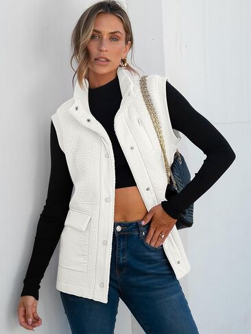 ANRABESS Womens Fuzzy Fleece Vest Sleeveless Casual Warm Button Down Sherpa Jackets Outerwear With Pockets 2024 Fall Fashion in Saudi Arabia