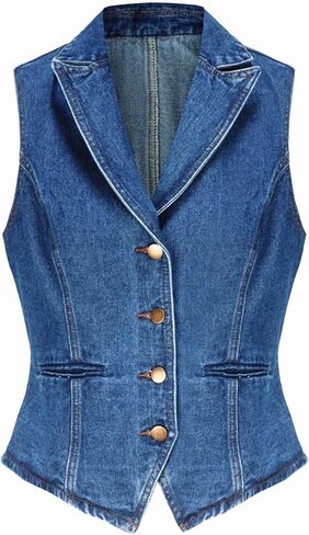 Ladyful Lapel Denim Vest for Women Sleeveless Business Work Jean Waistcoat Vest in Kuwait