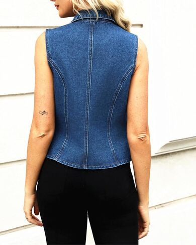 Ladyful Lapel Denim Vest for Women Sleeveless Business Work Jean Waistcoat Vest in Kuwait
