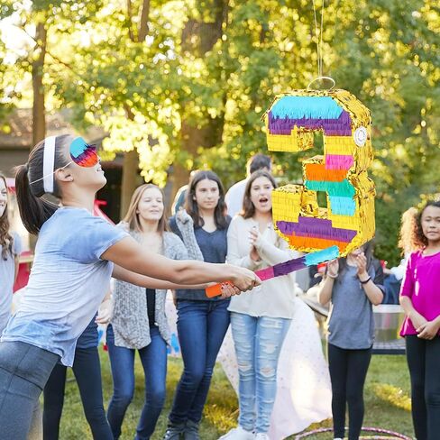 Rainbow Number 3 Pinata with a Blindfold and Bat for Boys Girls 3rd Birthday Party, Kids Anniversary Celebration, Fiesta Supplies (16.1 x 10.6 x 3.2 Inches) in Kuwait
