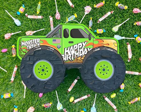 Monster Truck Piñata, 4 Piece Set, perfect for Kids Birthday Parties, Race Car Party Supplies fits piñata candy and party favors (16"X10") durable! (Blue Monster Truck) in Kuwait