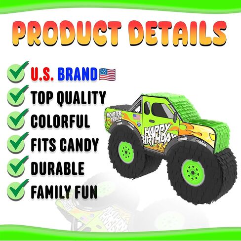 Monster Truck Piñata, 4 Piece Set, perfect for Kids Birthday Parties, Race Car Party Supplies fits piñata candy and party favors (16"X10") durable! (Blue Monster Truck) in Kuwait