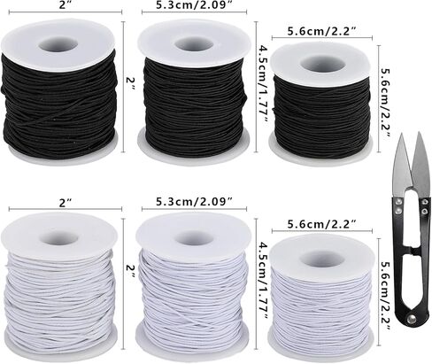 6 عبوات من خيوط السوار المرنة، إجمالي 990 قدم، 1 مم، 1.2 مم، 1.5 مم حبل خرز مرن قابل للتمدد للأساور والقلادة وصناعة المجوهرات والحرف اليدوية (أسود، أبيض) in Kuwait