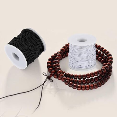 6 عبوات من خيوط السوار المرنة، إجمالي 990 قدم، 1 مم، 1.2 مم، 1.5 مم حبل خرز مرن قابل للتمدد للأساور والقلادة وصناعة المجوهرات والحرف اليدوية (أسود، أبيض) in Kuwait