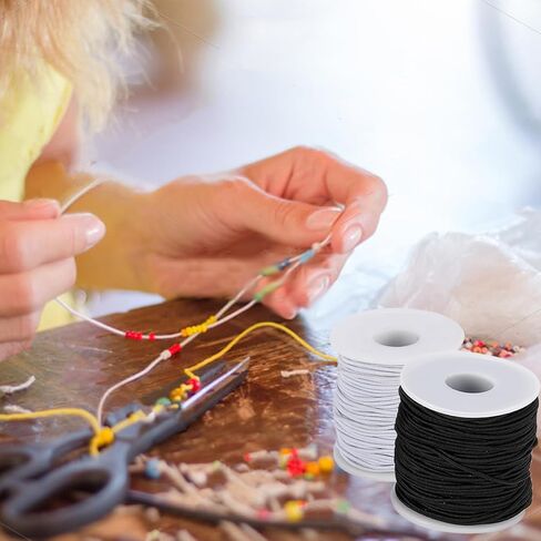 6 عبوات من خيوط السوار المرنة، إجمالي 990 قدم، 1 مم، 1.2 مم، 1.5 مم حبل خرز مرن قابل للتمدد للأساور والقلادة وصناعة المجوهرات والحرف اليدوية (أسود، أبيض) in Kuwait