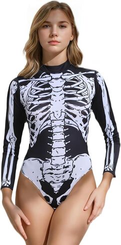 Halloween Skeletons Costume for Women Skull Costume Bodysuit with Zip-Back Bodycon Outfit in Saudi Arabia