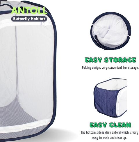 24" M Size Blue Butterfly Habitat Cage, Monarch Butterfly Habitat, Butterfly Cage for Caterpillars, Flying Insect Mesh Cage, Outdoor Observation Plant, Pop-Up Open Size: 16"x16"x24" in Kuwait