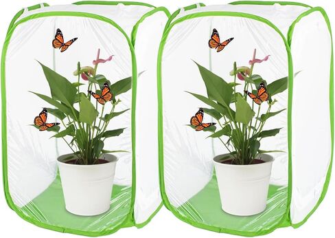 24" M Size Blue Butterfly Habitat Cage, Monarch Butterfly Habitat, Butterfly Cage for Caterpillars, Flying Insect Mesh Cage, Outdoor Observation Plant, Pop-Up Open Size: 16"x16"x24" in Kuwait