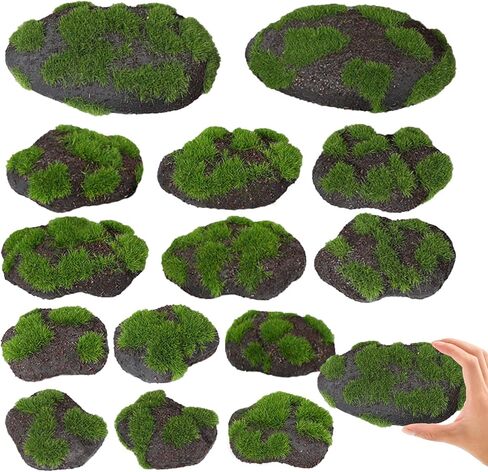 SNAIL GARDEN Moss Rock، 14 قطعة 4 أحجام من الأحجار المغطاة بالطحالب الخضراء، صخور الطحالب الاصطناعية، صخور الطحالب المزخرفة الرغوية، صخور الطحالب المزيفة المزخرفة لحفلات الزفاف، ديكور أوعية الزهور والحديقة، زهور مجففة DIY in Kuwait
