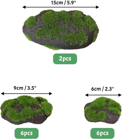 SNAIL GARDEN Moss Rock، 14 قطعة 4 أحجام من الأحجار المغطاة بالطحالب الخضراء، صخور الطحالب الاصطناعية، صخور الطحالب المزخرفة الرغوية، صخور الطحالب المزيفة المزخرفة لحفلات الزفاف، ديكور أوعية الزهور والحديقة، زهور مجففة DIY in Kuwait