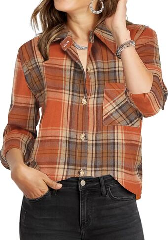 قمصان Zeagoo النسائية منقوشة من القطن الكلاسيكي بأكمام طويلة وياقة بأزرار سفلية، قمصان كاجوال خفيفة الوزن للخريف in Kuwait