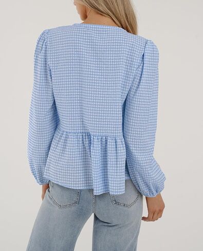 PRETTYGARDEN Women's Babydoll Peplum Blouse Shirt Puff Long Sleeve Bow Tie Front Trendy Cute Y2K Going Out Tops in Saudi Arabia