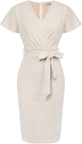 GRACE KARIN Women's Tweed Work Pencil Dress Stretchy Business Office Bodycon Midi Dresses Short Sleeve in Saudi Arabia