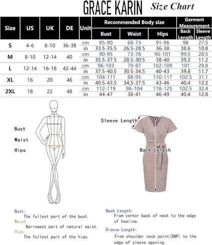 GRACE KARIN Women's Tweed Work Pencil Dress Stretchy Business Office Bodycon Midi Dresses Short Sleeve in Saudi Arabia
