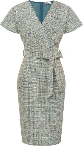 GRACE KARIN Women's Tweed Work Pencil Dress Stretchy Business Office Bodycon Midi Dresses Short Sleeve in Saudi Arabia