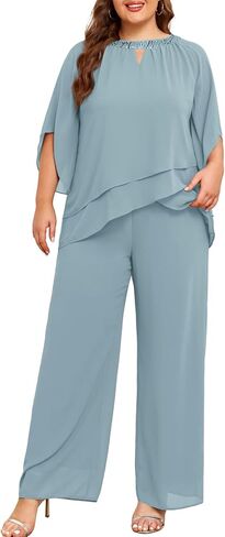 Hanna Nikole Mother of Bride Pant Suits Plus Size Half Sleeve 2 Piece Chiffon Pantsuit Formal Wedding Guest Outfit in Kuwait