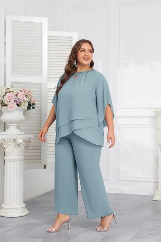 Hanna Nikole Mother of Bride Pant Suits Plus Size Half Sleeve 2 Piece Chiffon Pantsuit Formal Wedding Guest Outfit in Kuwait