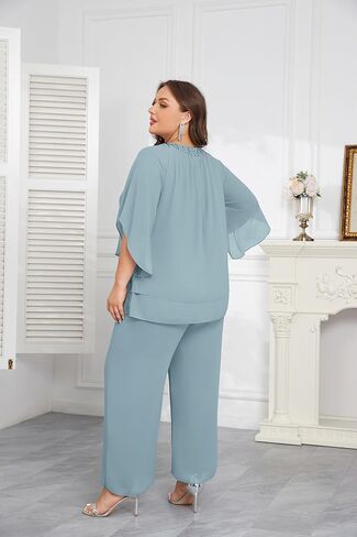 Hanna Nikole Mother of Bride Pant Suits Plus Size Half Sleeve 2 Piece Chiffon Pantsuit Formal Wedding Guest Outfit in Kuwait
