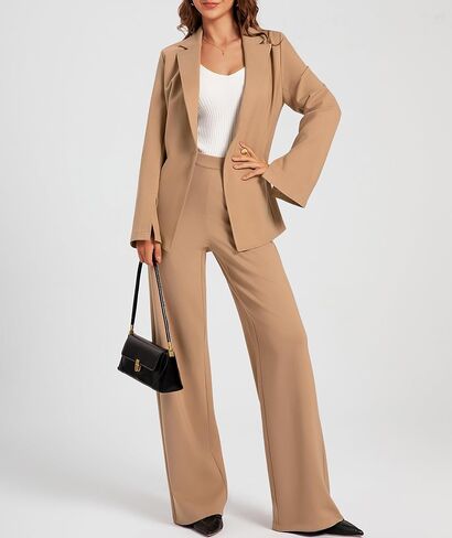 طقم بدلة نسائية مكونة من قطعتين من السترة، كاجوال غير متماثل، زر، سروال واسع الساق، مناسب للعمل in Kuwait