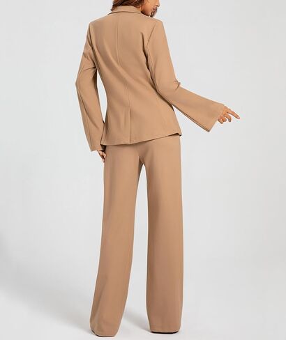 طقم بدلة نسائية مكونة من قطعتين من السترة، كاجوال غير متماثل، زر، سروال واسع الساق، مناسب للعمل in Kuwait