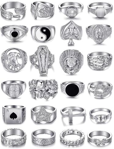 KISS WIFE Silver Punk Hippie Gothic Chunky Ring Set for Men, Size 9-10, Alloy Material, Halloween Jewelry in Saudi Arabia