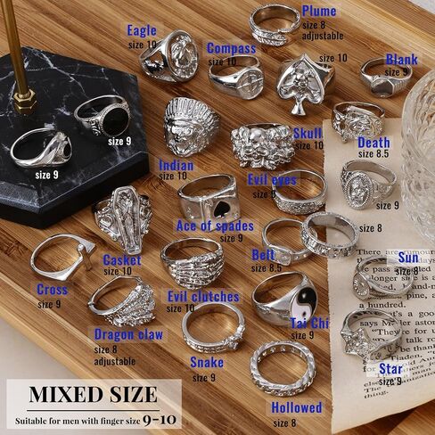KISS WIFE Silver Punk Hippie Gothic Chunky Ring Set for Men, Size 9-10, Alloy Material, Halloween Jewelry in Saudi Arabia