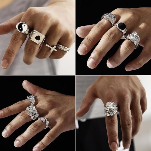 KISS WIFE Silver Punk Hippie Gothic Chunky Ring Set for Men, Size 9-10, Alloy Material, Halloween Jewelry in Saudi Arabia