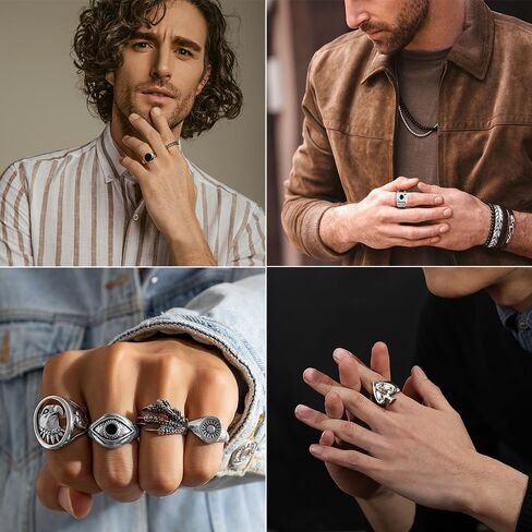 KISS WIFE Silver Punk Hippie Gothic Chunky Ring Set for Men, Size 9-10, Alloy Material, Halloween Jewelry in Saudi Arabia